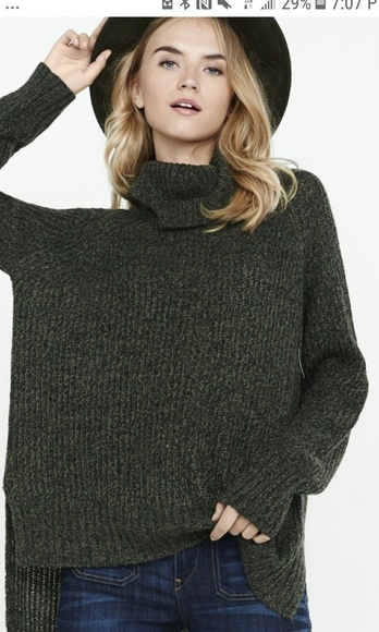 Express Y2K Crochet Academia Casual green wool blend cowl neck sweater - Picture 1 of 6